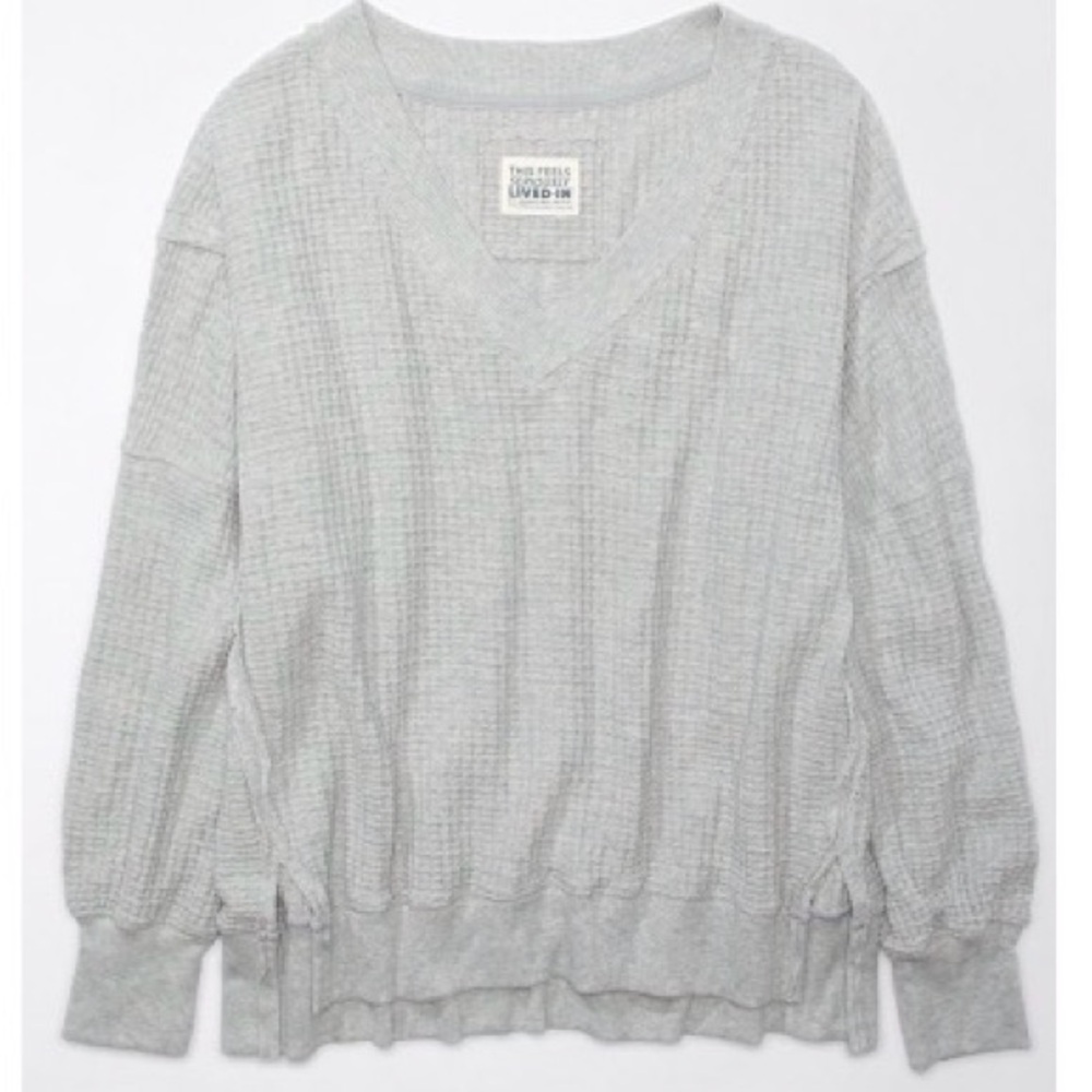 American Eagle AE Big Hug Oversized Waffle V-Neck Sweatshirt XXS